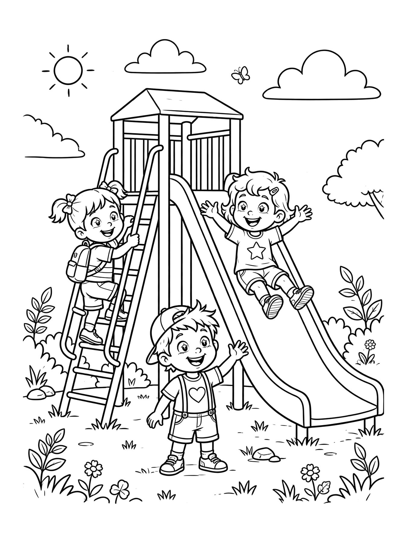 Desenho de crianças no escorregador para colorir