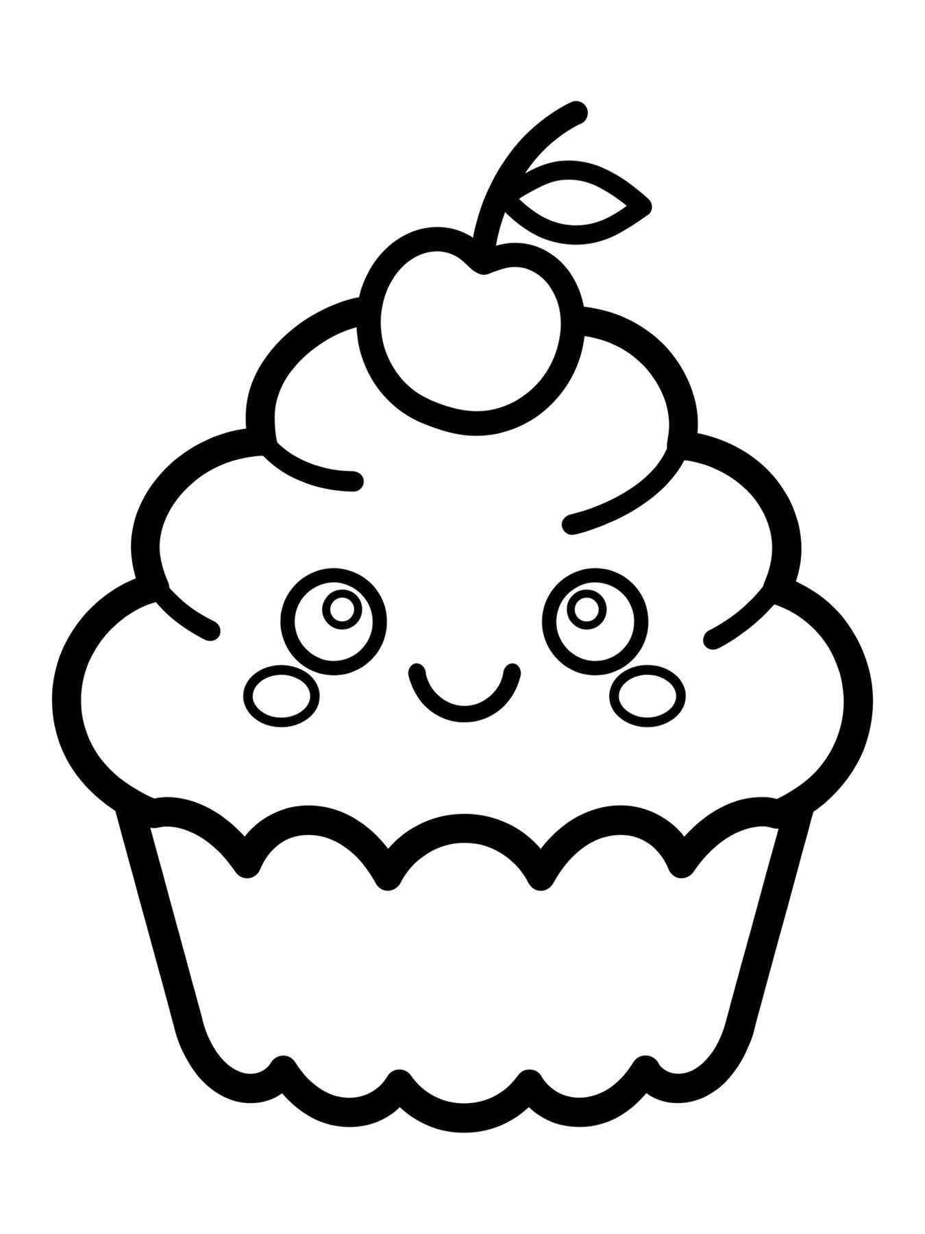 Desenho de cupcake kawaii sorrindo para colorir