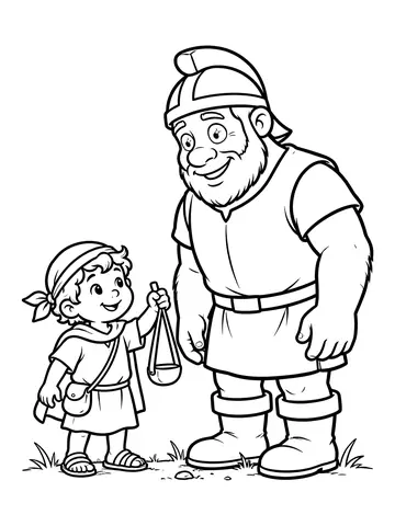 Desenho de davi e Golias para colorir