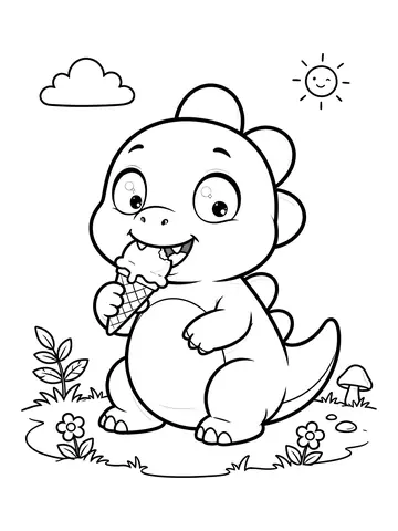 Desenho de dino Dudu tomando sorvete para colorir