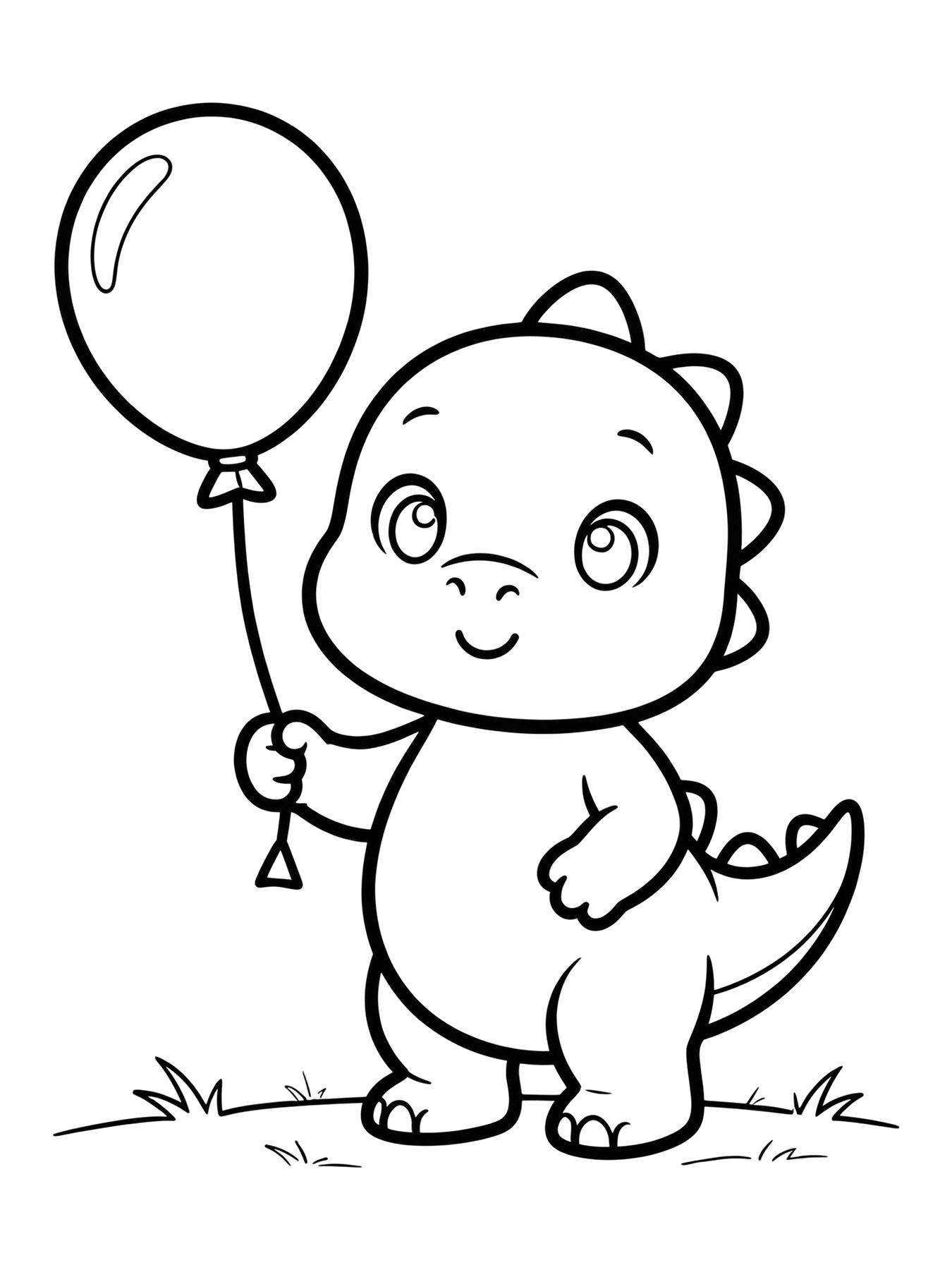 Desenho de dinossauro com balão para colorir