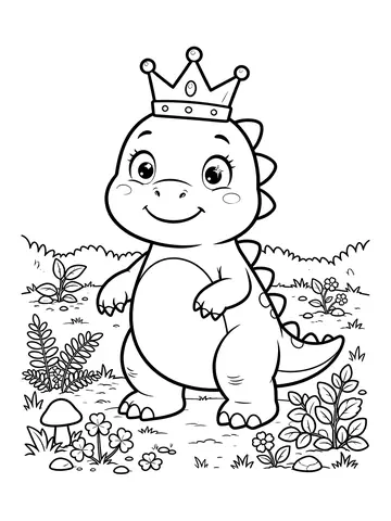 Desenho de dinossauro com coroa para colorir