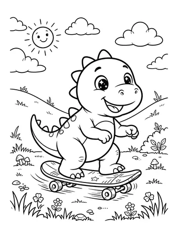 Desenho de dinossauro de skate para colorir