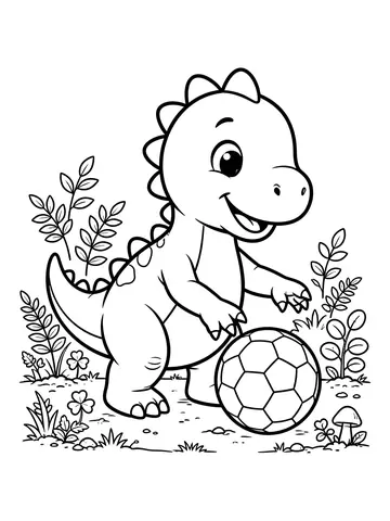 Desenho de dinossauro jogando bola para colorir