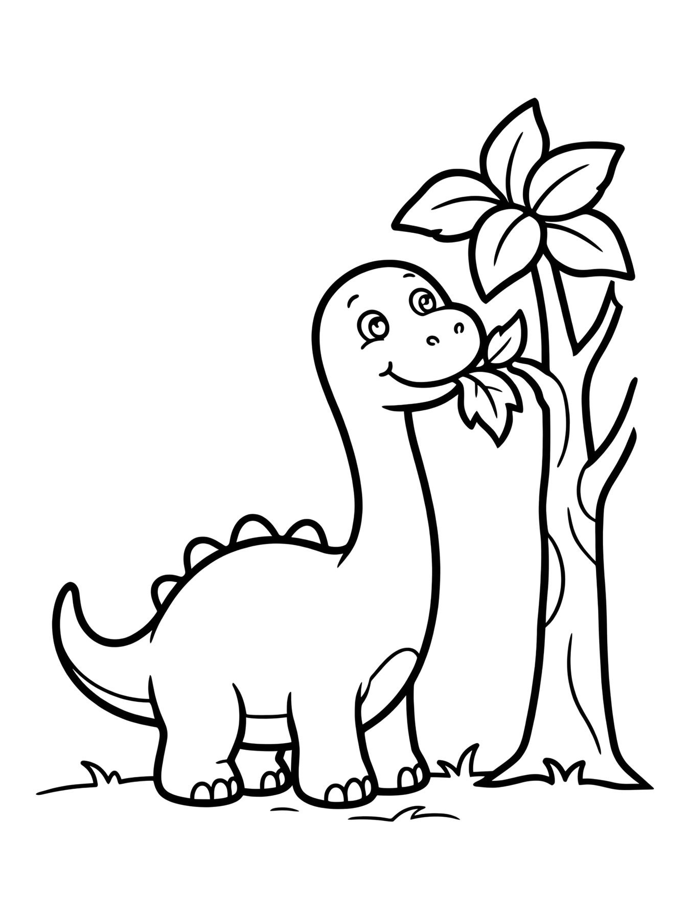 Desenho de dinossauro pescoço longo comendo folhas para colorir
