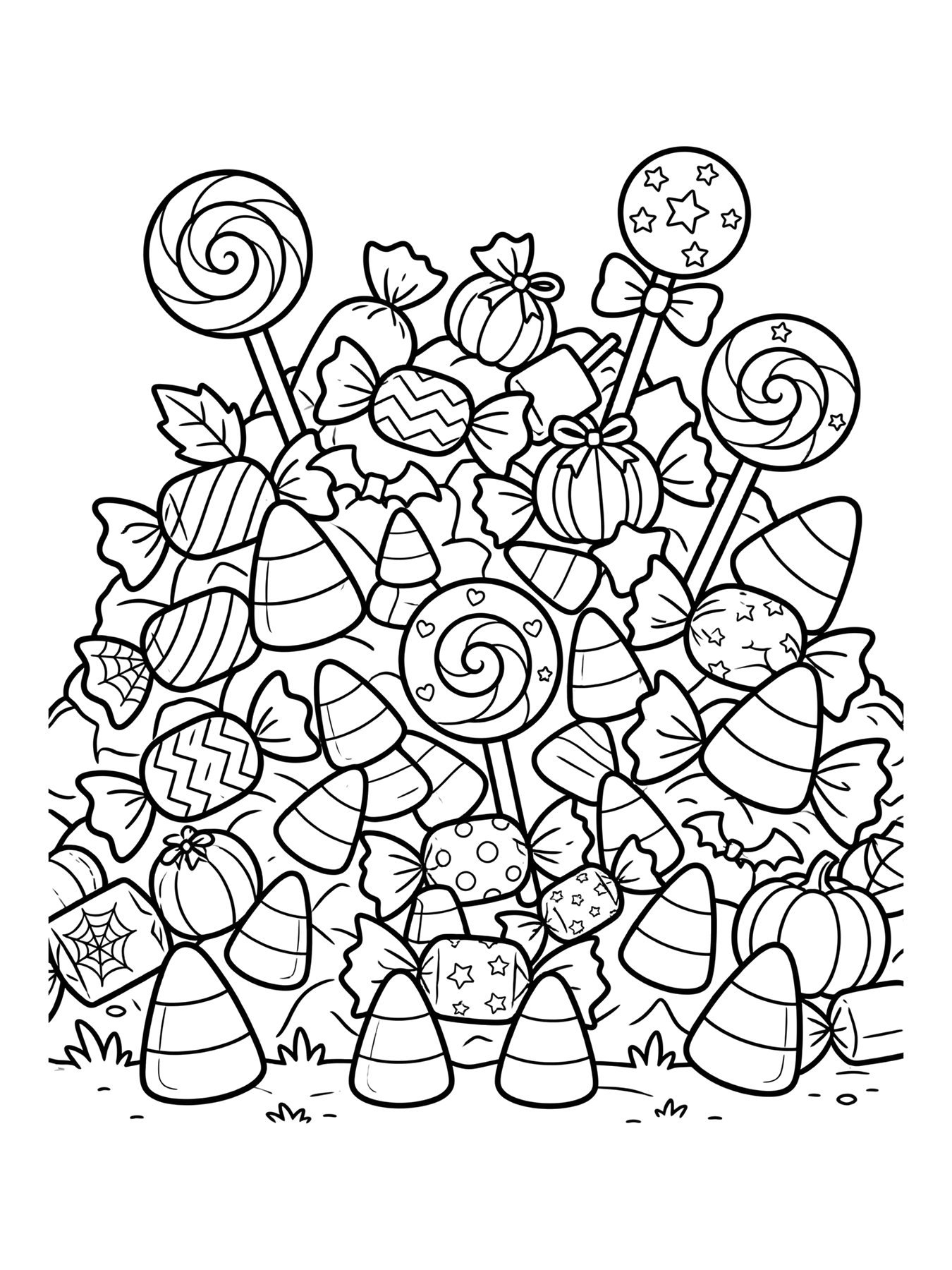 Desenho de doces de Halloween para colorir