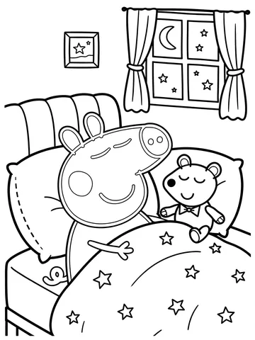 Desenho de Peppa Pig dormindo para colorir