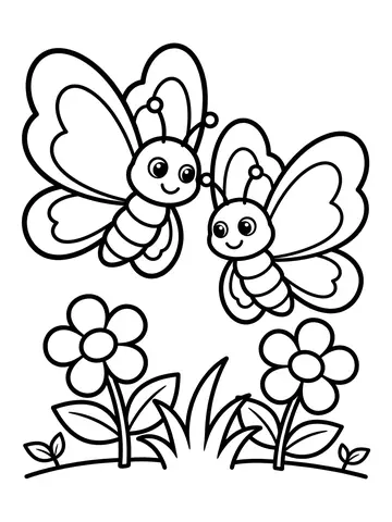 Desenho de duas borboletas voando no jardim para colorir