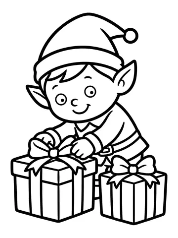Desenho de duende embrulhando presentes para colorir