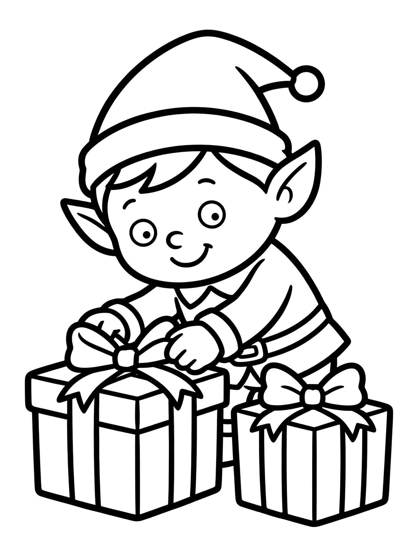 Desenho de duende embrulhando presentes para colorir