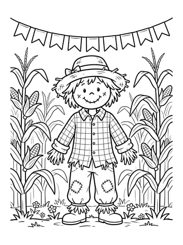 Desenho de espantalho no milharal para colorir