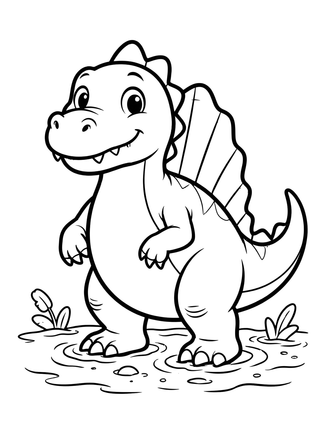 Desenho de espinossauro no rio para colorir