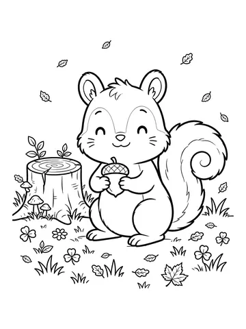 Desenho de esquilo com noz para colorir