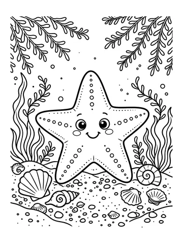 Desenho de estrela do mar com rosto para colorir