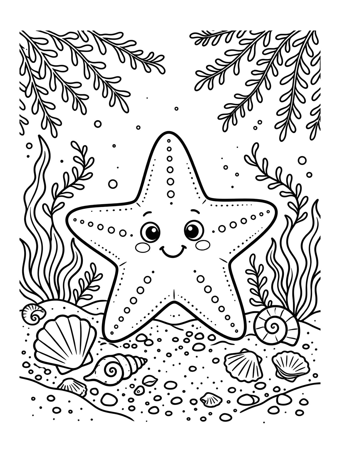 Desenho de estrela do mar com rosto para colorir