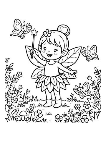 Desenho de fafá a fadinha com borboletas amigas para colorir
