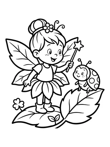 Desenho de fafá a fadinha conversando com uma joaninha para colorir