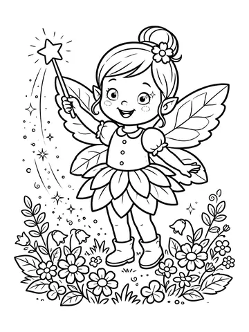 Desenho de fafá a fadinha espalhando brilhos com a varinha para colorir