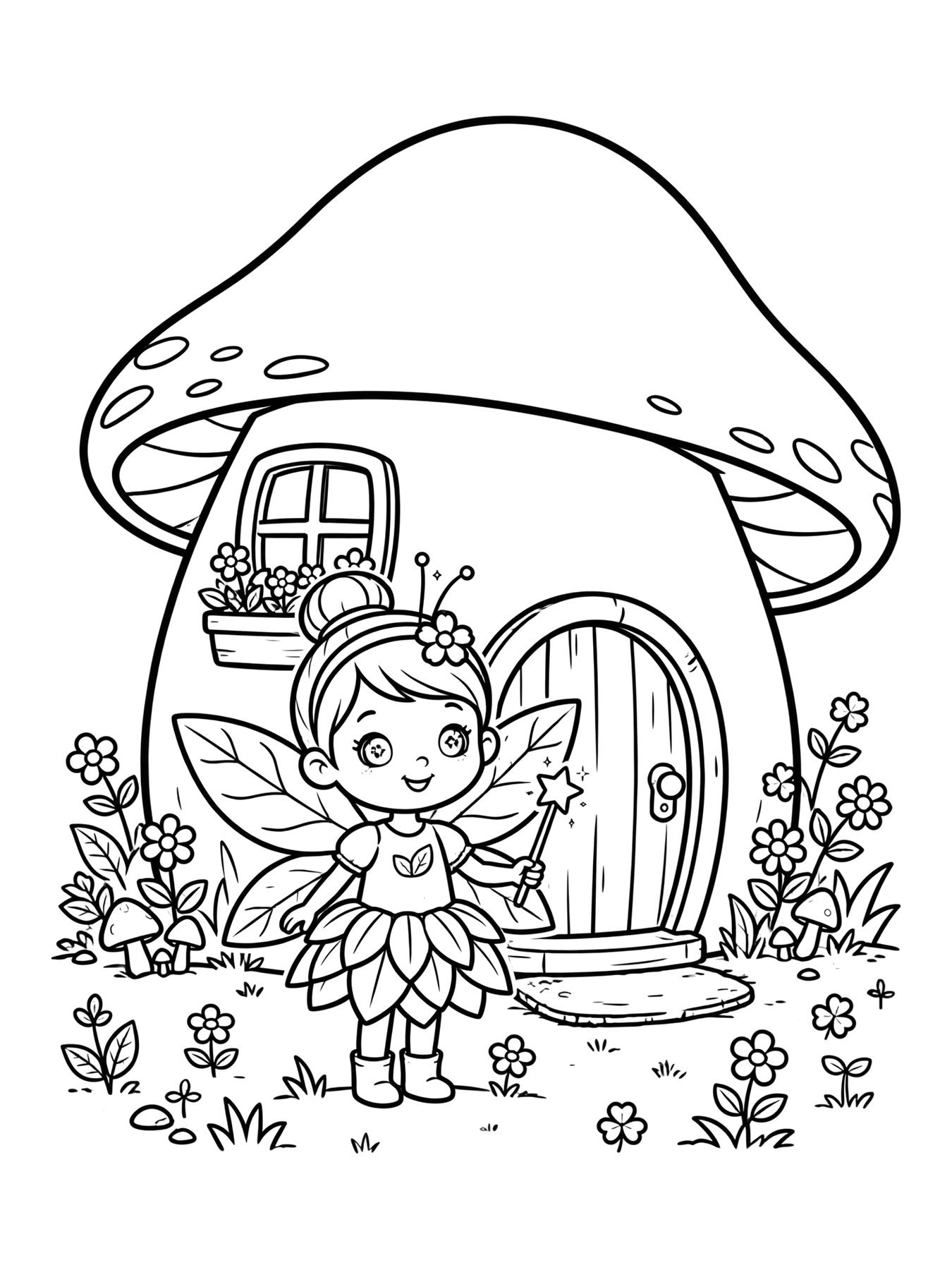 Desenho de fafá a fadinha na casinha de cogumelo para colorir
