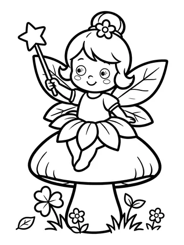 Desenho de fafá a fadinha sentada num cogumelo para colorir
