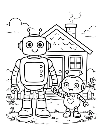 Desenho de família de robôs para colorir