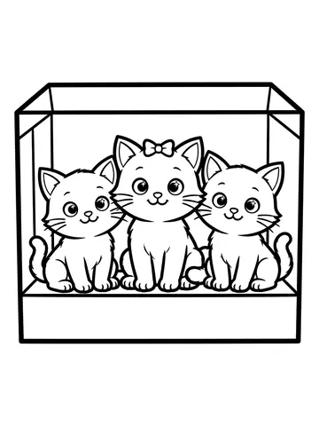 Desenho de filhotes de gato em uma caixa para colorir