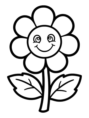 Desenho de flor simples sorridente para colorir