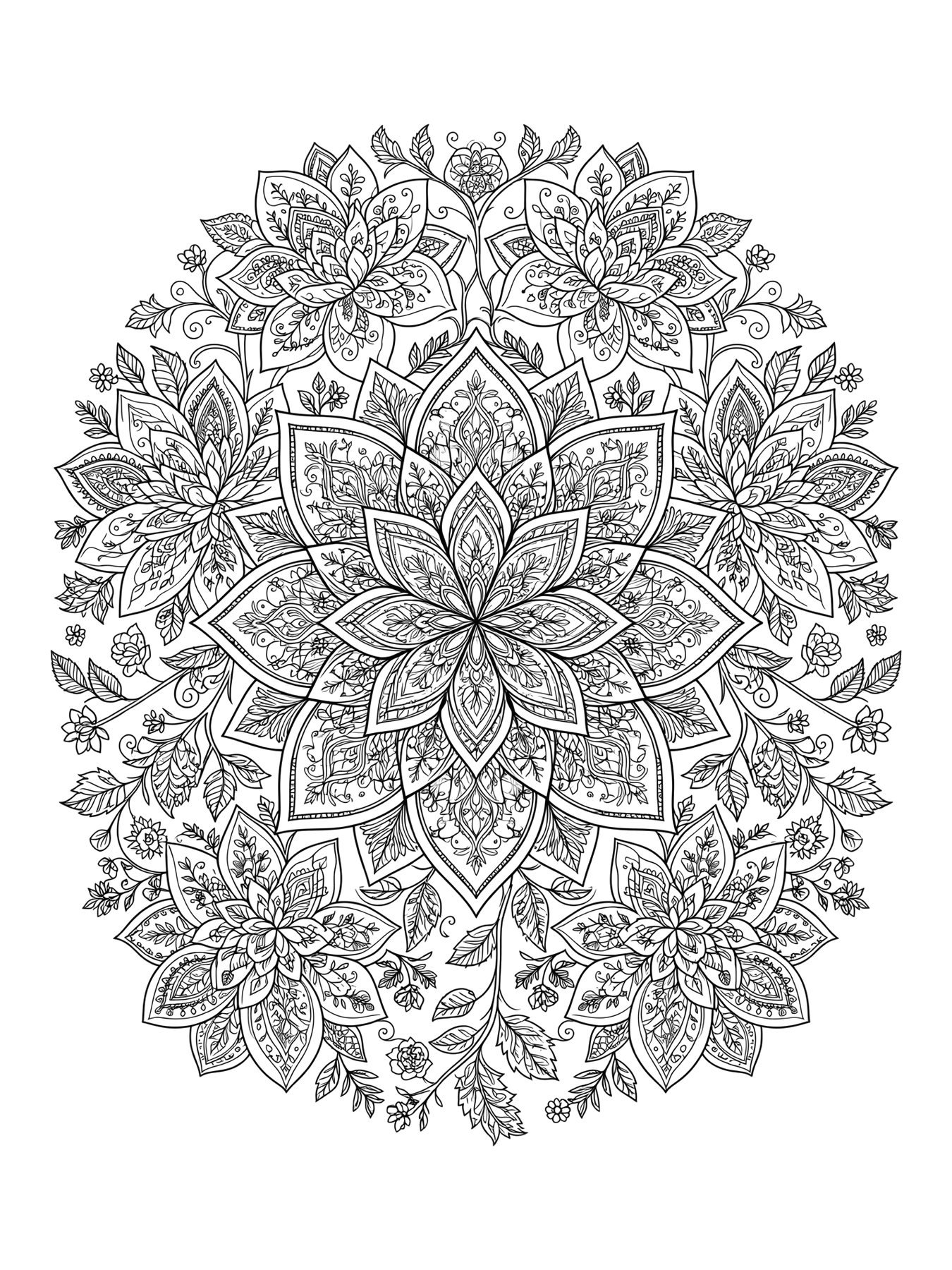 Desenho de flores detalhadas para colorir