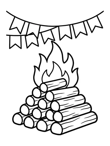 Desenho de fogueira de São João com lenha para colorir