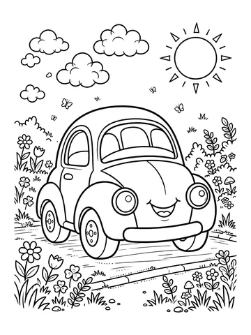 Desenho de fusca fofo para colorir