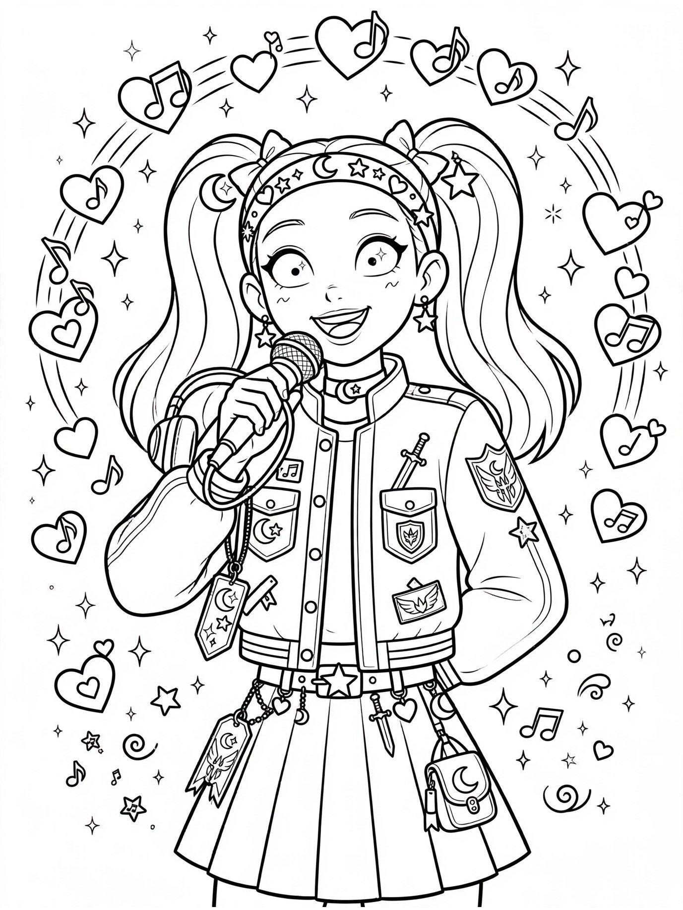 Desenho de Garota cantando para colorir