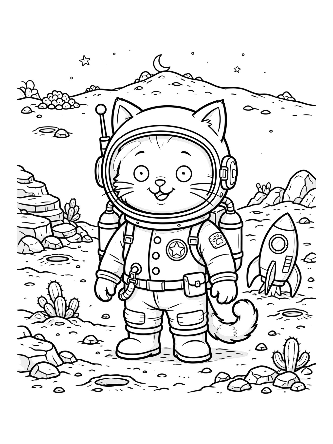 Desenho de gato astronauta para colorir