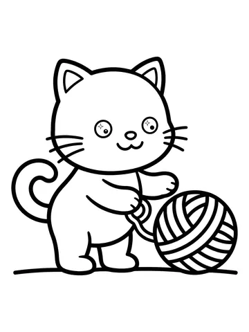 Desenho de gato brincando com novelo de lã para colorir