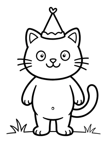 Desenho de gato com chapéu de festa para colorir