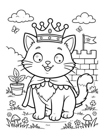 Desenho de gato com coroa de rei para colorir