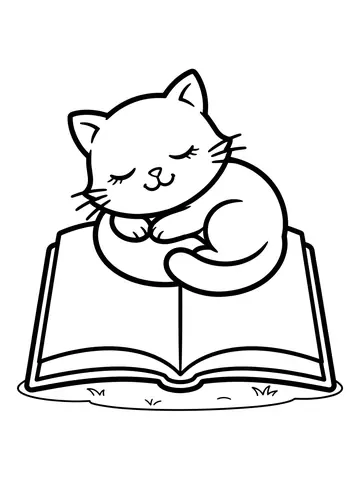 Desenho de gato dormindo no livro para colorir
