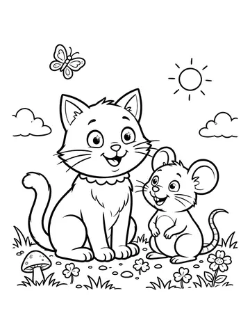 Desenho de gato e rato amigos para colorir