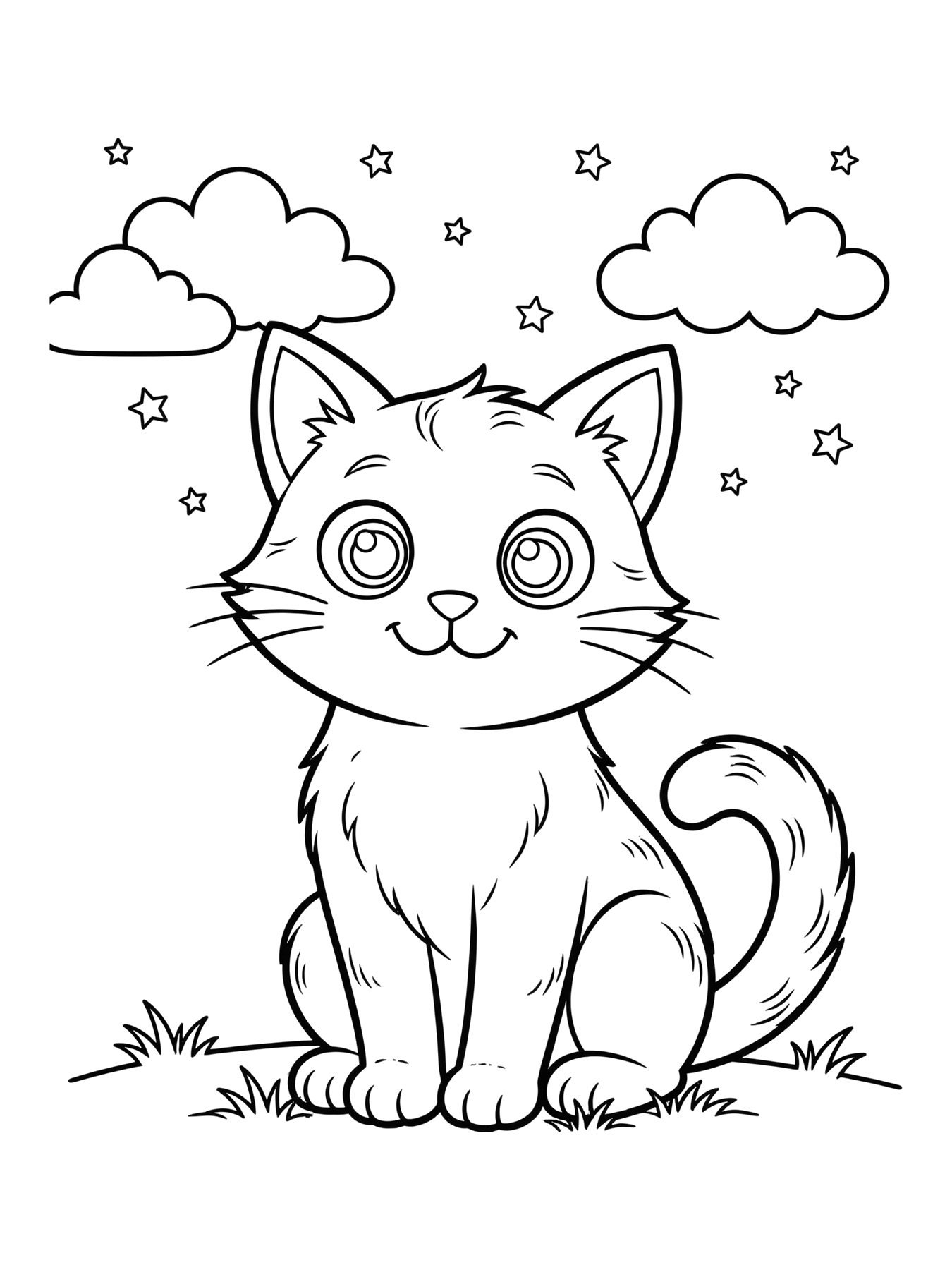 Desenho de gato preto fofo para colorir