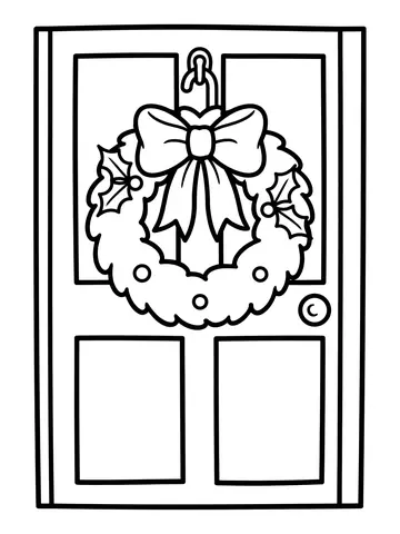 Desenho de guirlanda na porta com laço para colorir