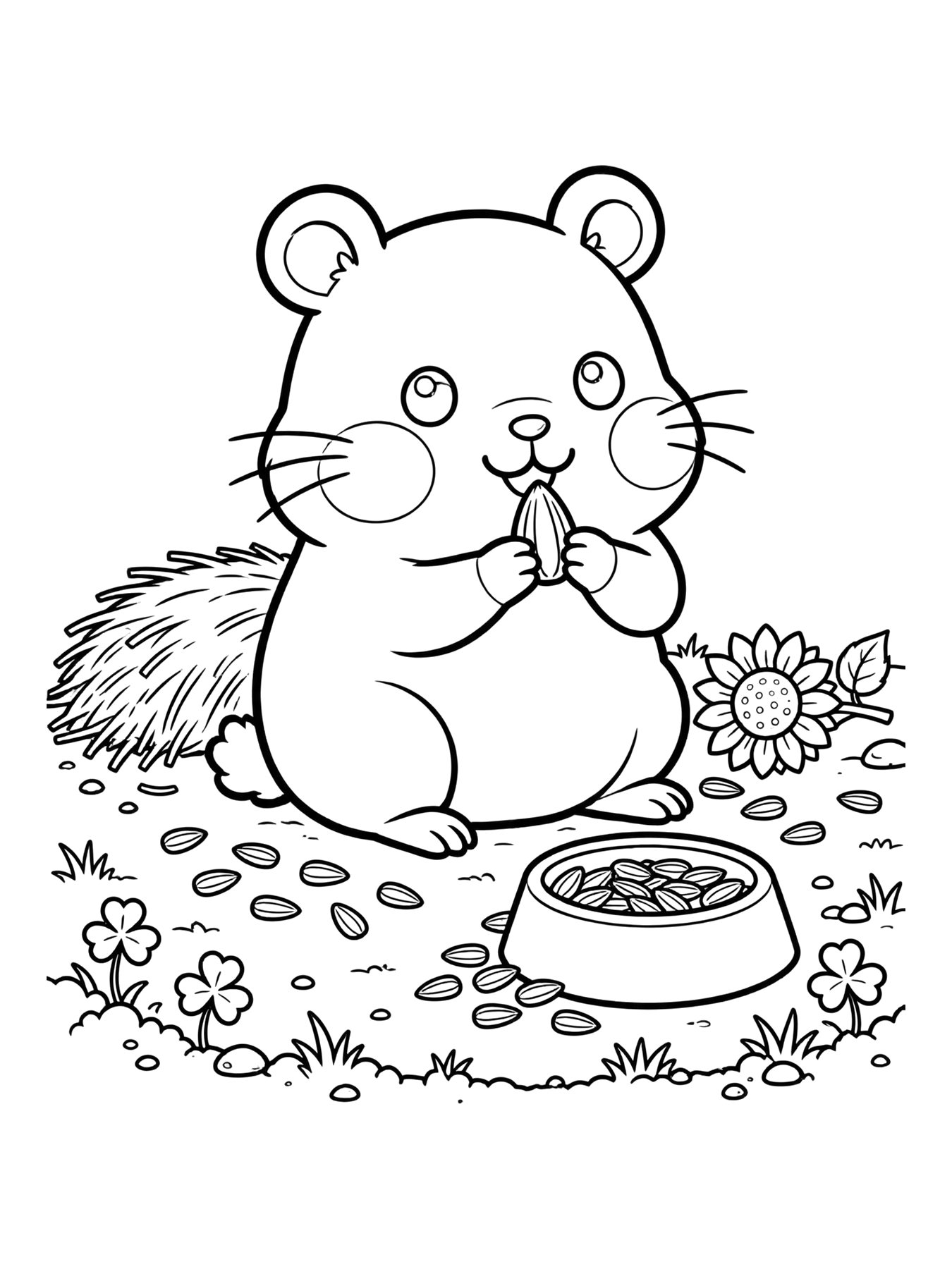 Desenho de hamster comendo semente para colorir