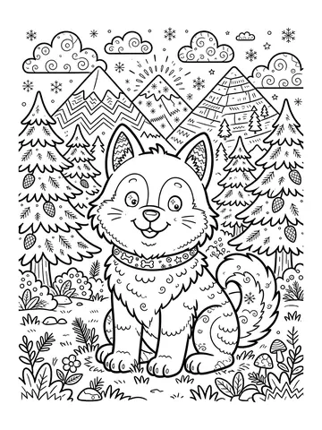 Desenho de husky fofo para colorir