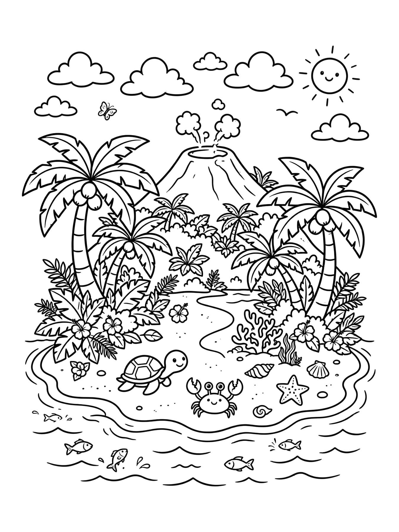 Desenho de ilha tropical para colorir