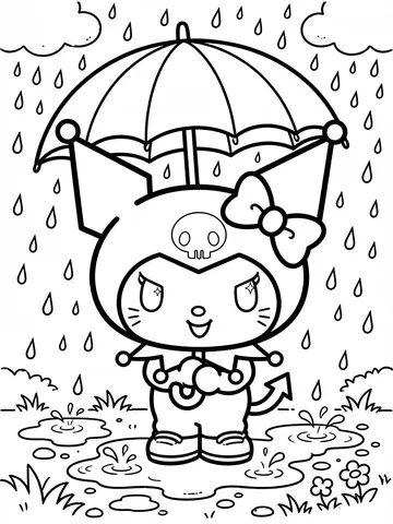 Desenho de Kuromi com guarda chuva para colorir