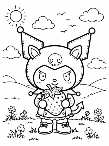 Desenho de Kuromi com morango para colorir