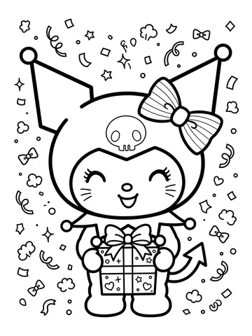 Desenho de Kuromi com presente para colorir
