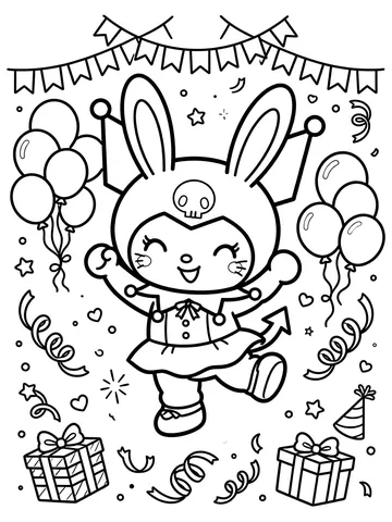 Desenho de Kuromi na festa para colorir