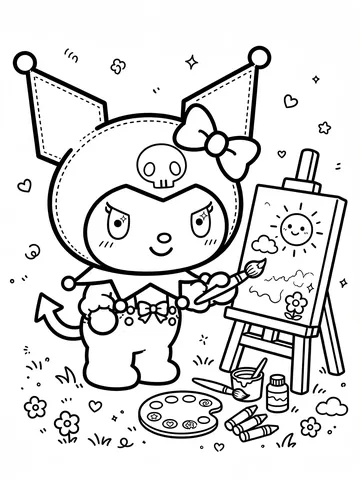 Desenho de Kuromi pintando para colorir