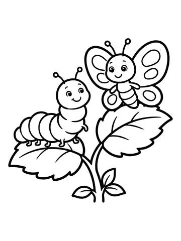 Desenho de lagarta e borboleta ciclo da vida para colorir