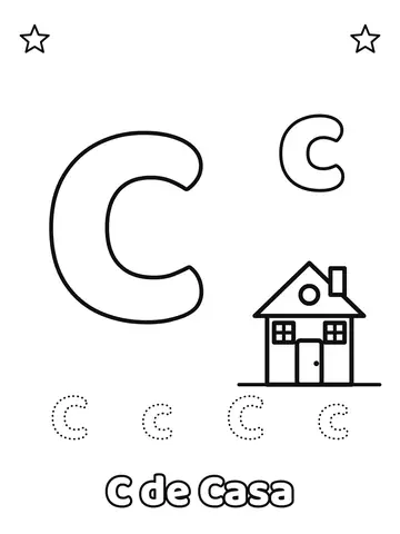 Letra C maiúscula e minúscula para colorir com a palavra Casa