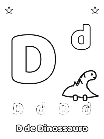 Letra D maiúscula e minúscula para colorir com a palavra Dinossauro